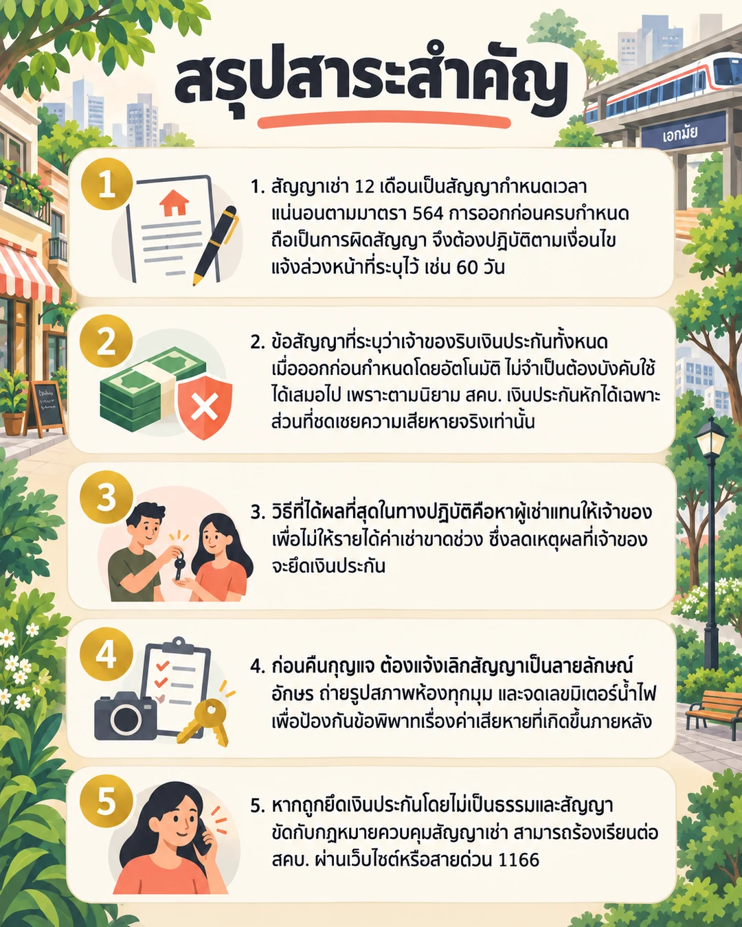 อินโฟกราฟิกสรุปข้อมูล ยกเลิกสัญญาเช่าก่อนกำหนดคอนโดเอกมัย: วิธีย้ายออกโดยไม่โดนยึดเงินประกัน